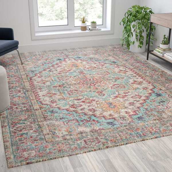 Flash Furniture 8' x 10' Vintage Medallion Area Rug in Blue Multi RC-EG-202101-01-810-BL-GG